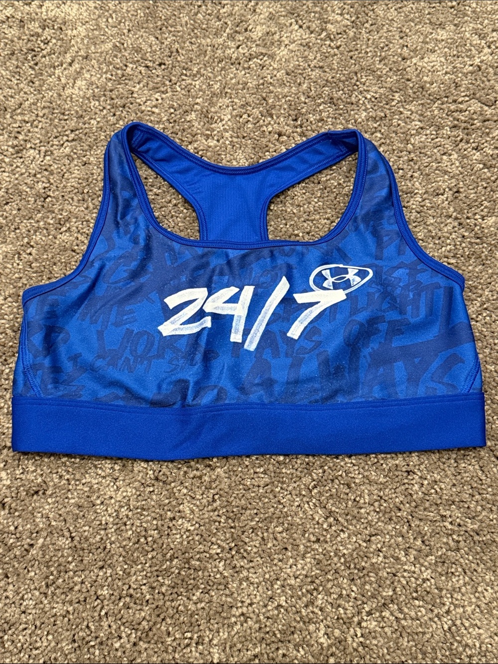Under Armour Royal Blue Racerback Sports Bra with 24/7 Print